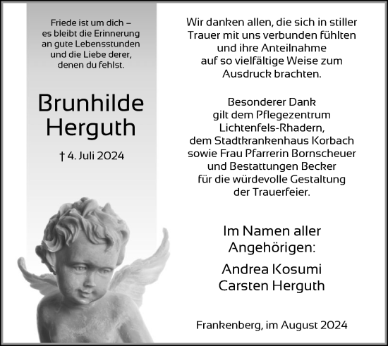 Todesanzeige von Brunhilde Herguth von HNA