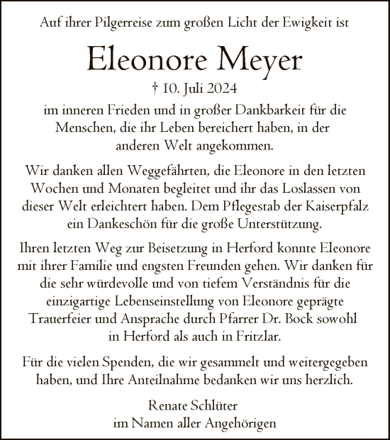 Todesanzeige von Eleonore Meyer von HNA