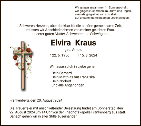 Todesanzeige von Elvira Kraus von HNA