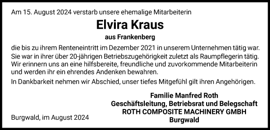 Todesanzeige von Elvira Kraus von HNA