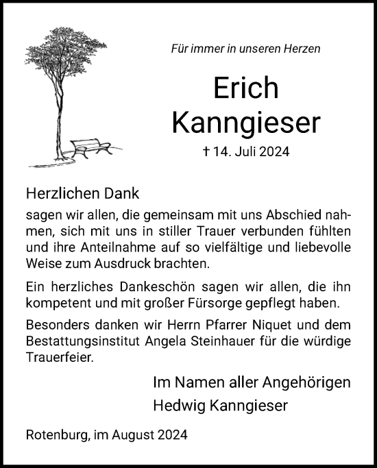 Todesanzeige von Erich Kanngießer von HNA