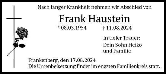 Todesanzeige von Frank Haustein von HNA