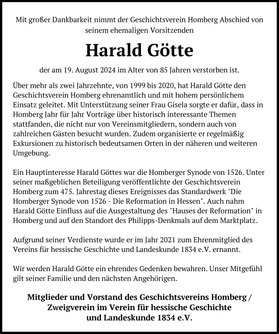 Todesanzeige von Harald Götte von HNA