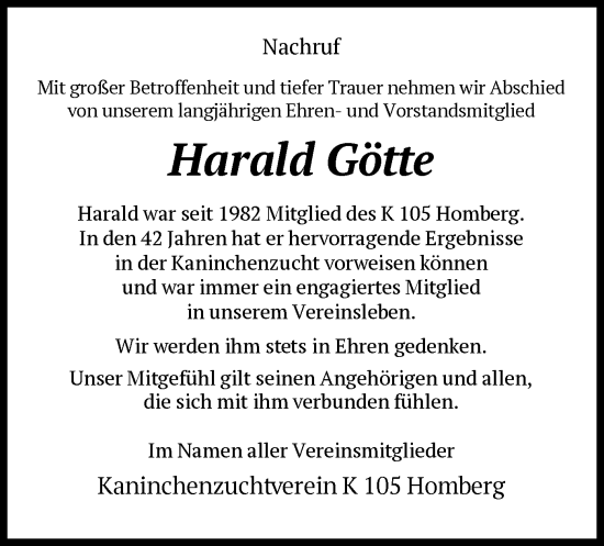 Todesanzeige von Harald Götte von HNA