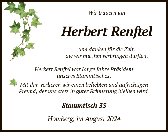 Todesanzeige von Herbert Renftel von HNA