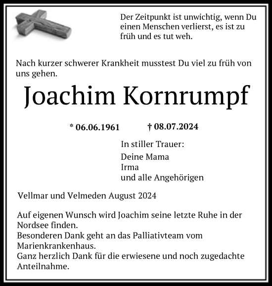 Todesanzeige von Joachim Kornrumpf von HNAHNA