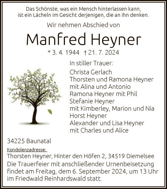 Todesanzeige von Manfred Heyner von HNAHNAHNA