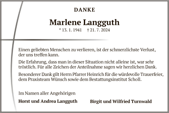 Todesanzeige von Marlene Langguth von HNA