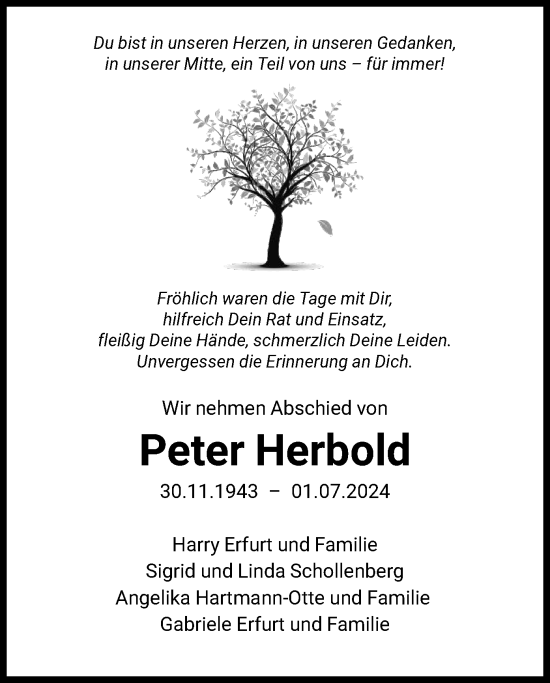 Todesanzeige von Peter Herbold von HNA