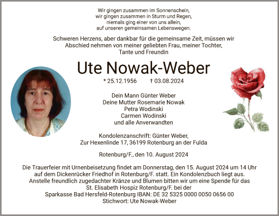 Todesanzeige von Ute Nowak-Weber von HNA