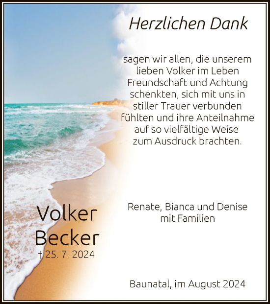 Todesanzeige von Volker Becker von HNA