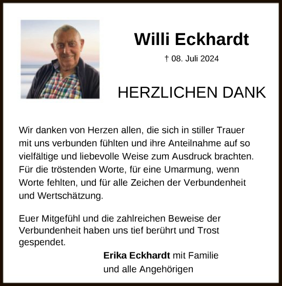 Todesanzeige von Willi Eckhardt von HNAHNA