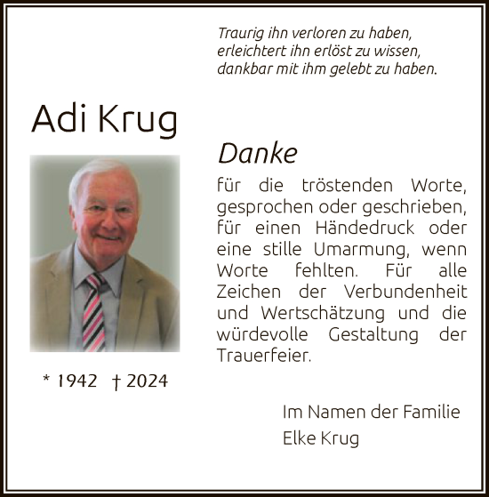 Todesanzeige von Adi Krug von HNA