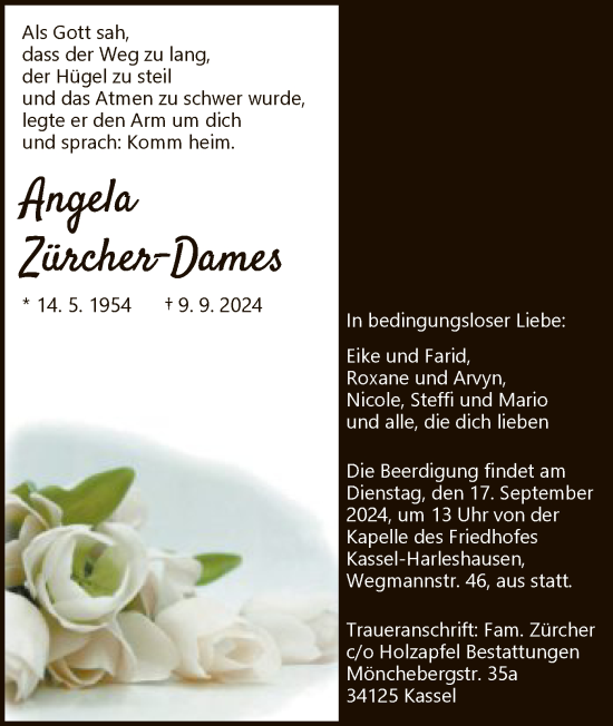 Todesanzeige von Angela Zürcher-Dames von HNA