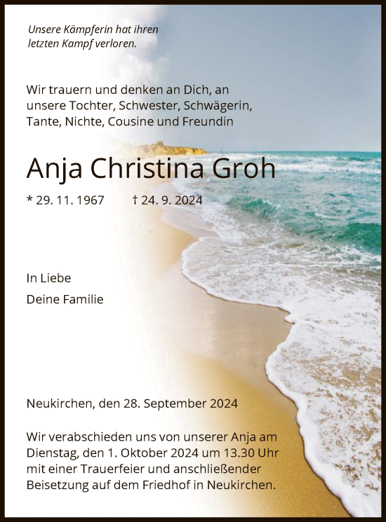 Todesanzeige von Anja  Groh von HNA