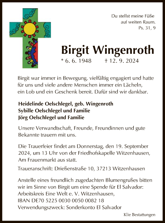 Todesanzeige von Birgit Wingenroth von HNA