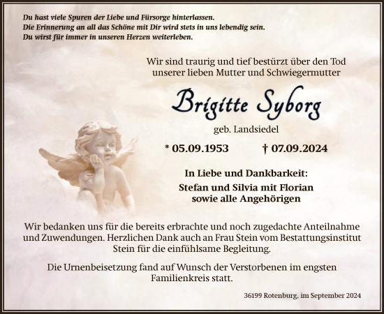 Todesanzeige von Brigitte Syborg von HNA