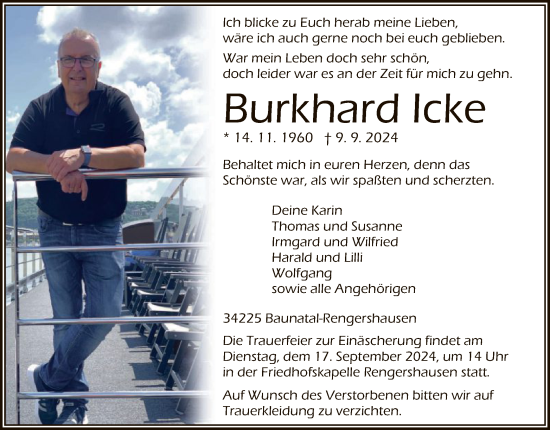 Todesanzeige von Burkhard Icke von HNAHNA