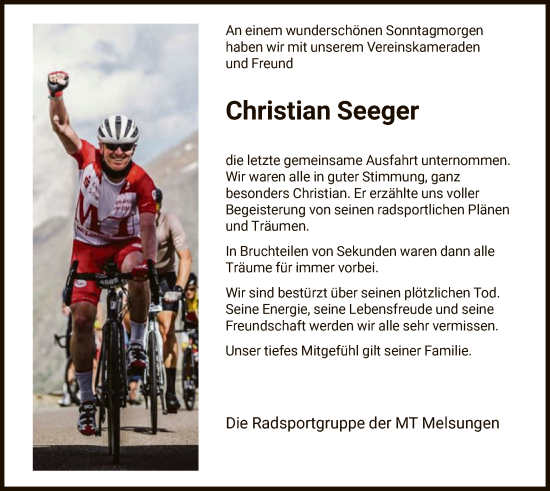 Todesanzeige von Christian Seeger von HNAHNAHNA