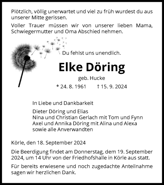 Todesanzeige von Elke Döring von HNAHNA