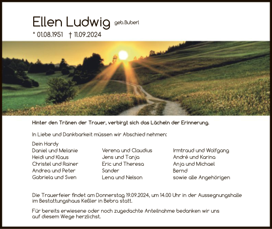 Todesanzeige von Ellen Ludwig von HNA