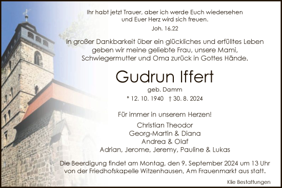 Todesanzeige von Gudrun Iffert von HNA