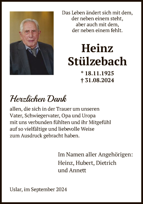 Todesanzeige von Heinz Stülzebach von HNA