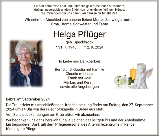 Todesanzeige von Helga Pflüger von HNAHNA