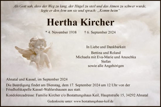 Todesanzeige von Hertha Kircher von HNA