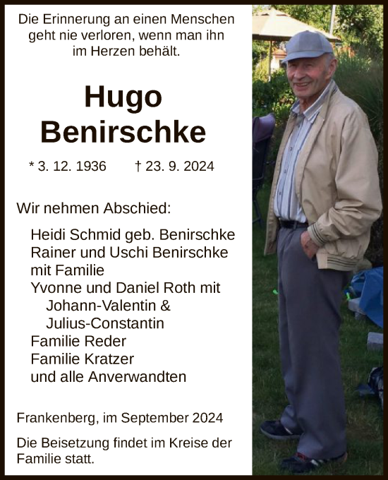 Todesanzeige von Hugo Benirschke von HNA