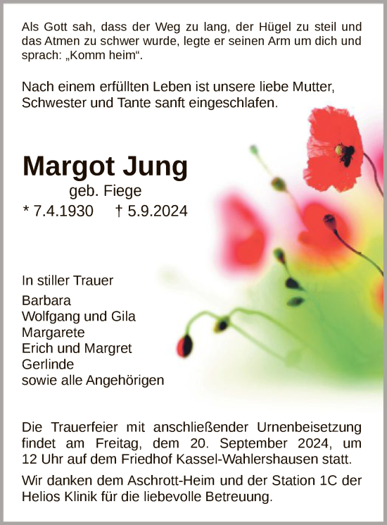 Todesanzeige von Margot Jung von HNAHNAHNA