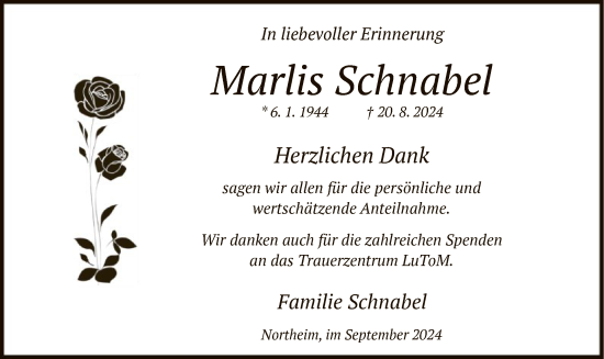 Todesanzeige von Marlis Schnabel von HNA