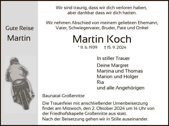 Todesanzeige von Martin Koch von HNA