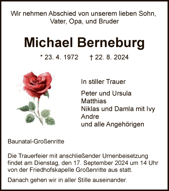 Todesanzeige von Michael Berneburg von HNA