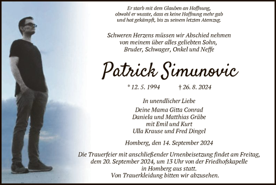 Todesanzeige von Patrick Simunovic von HNA