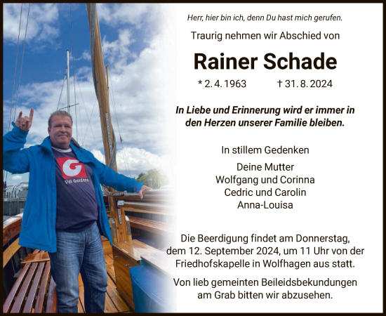 Todesanzeige von Rainer Schade von HNA