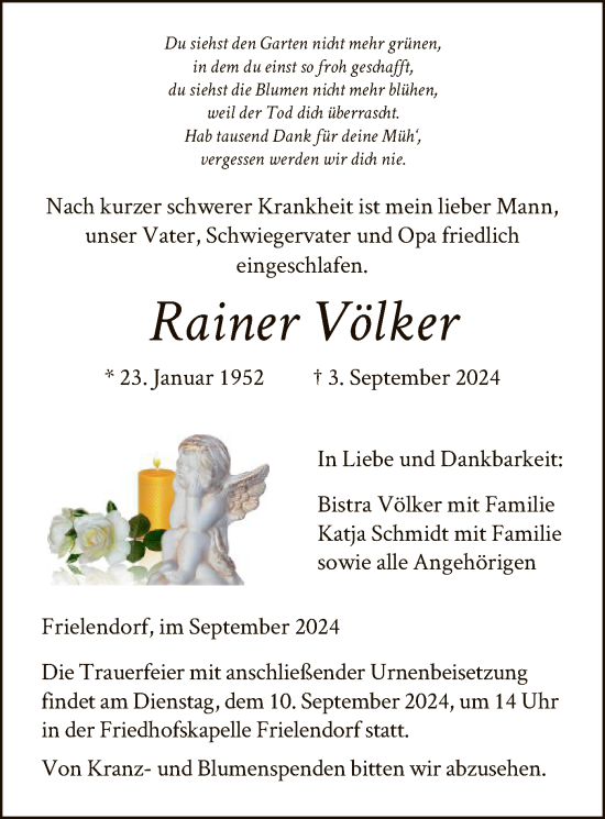 Todesanzeige von Rainer Völker von HNA