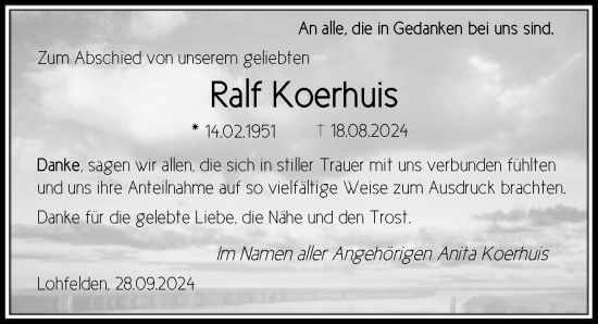 Todesanzeige von Ralf Koerhuis von HNA