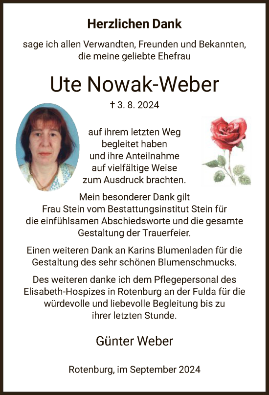 Todesanzeige von Ute Nowak-Weber von HNAHNA