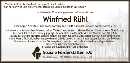 Todesanzeige von Winfried Rühl von HNA