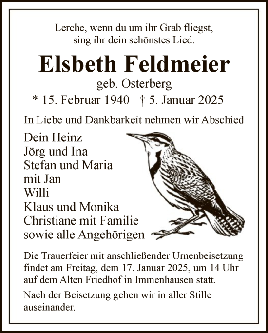 Todesanzeige von Elsbeth Feldmeier von HNA