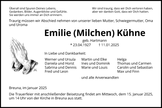 Todesanzeige von Emilie Kühne von HNA