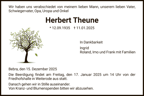 Todesanzeige von Herbert Theune von HNA