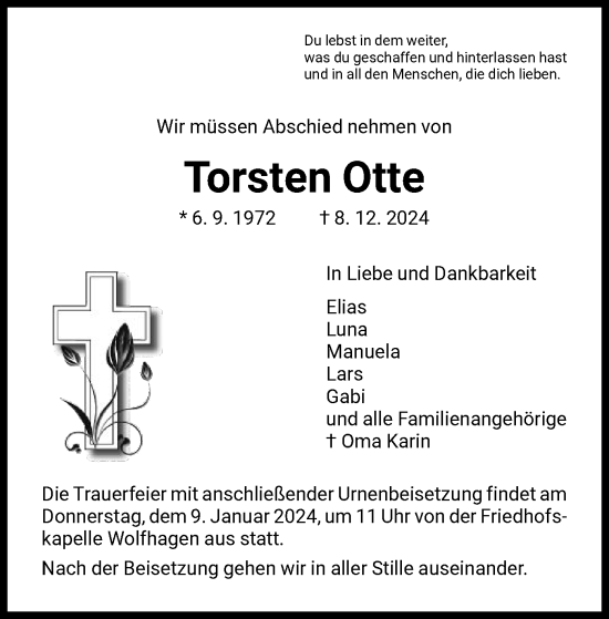 Todesanzeige von Torsten Otte von HNA