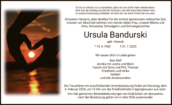 Todesanzeige von Ursula Bandurski von HNA