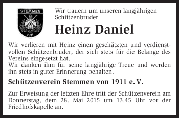 Todesanzeige von Heinz Daniel von KRZ