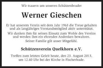 Todesanzeige von Werner Gieschen von KRZ