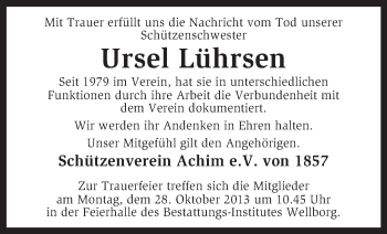 Todesanzeige von Ursel Lührsen von KRZ