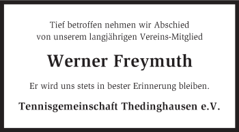 Todesanzeige von Werner Freymuth von KRZ