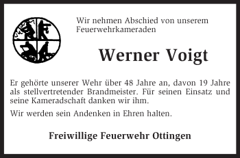 Todesanzeige von Werner Voigt von KRZ